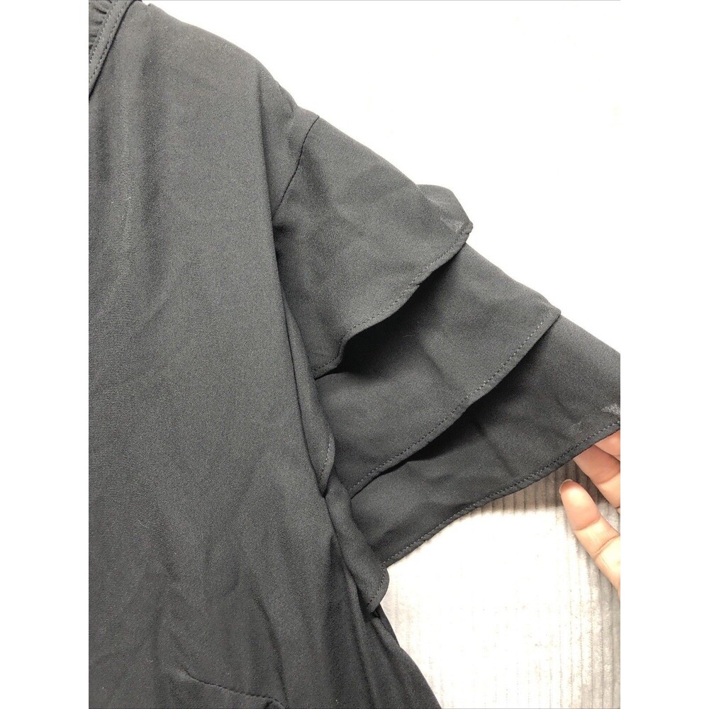 Liz Claiborne Womens Blouse 2X Black Ruffle Cap Sleeve Feminine Romantic NWD - Picture 13 of 16